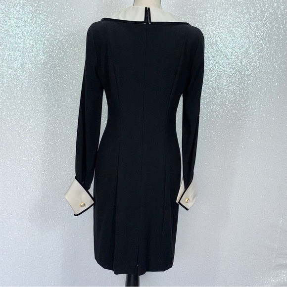Louis Feraud black dress with white collar and embellished cuffs, size 8 women’s - Picture 3 of 16
